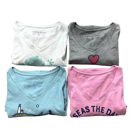 Life Is Good Womens  T-Shirts Bundle Of 4 Small V-Neck Casual Tops - Picture 1 of 9